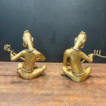 Brassaura® Brass Tribal Musician Statue Set of 2 | Handcrafted Indian Folk Musician Figurines | Traditional Brass Home Décor Showpiece | Height 18 Inches | 30 Kg