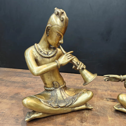 Brassaura® Brass Tribal Musician Statue Set of 2 | Handcrafted Indian Folk Musician Figurines | Traditional Brass Home Décor Showpiece | Height 18 Inches | 30 Kg