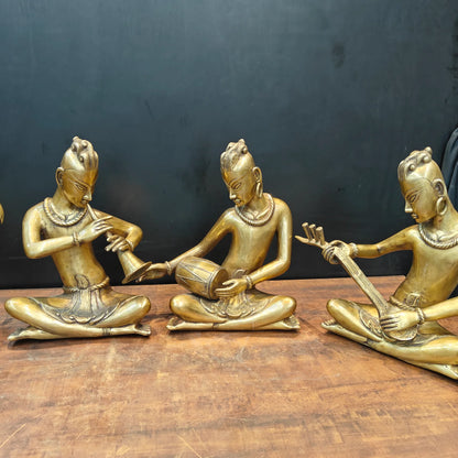 Brassaura® Brass Tribal Musician Statue Set of 4 | Handcrafted Musician Figurines | Traditional Indian Folk Art Home Décor | Height 18 Inches | 60 Kg