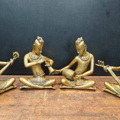 Brassaura® Brass Tribal Musician Statue Set of 4 | Handcrafted Musician Figurines | Traditional Indian Folk Art Home Décor | Height 18 Inches | 60 Kg