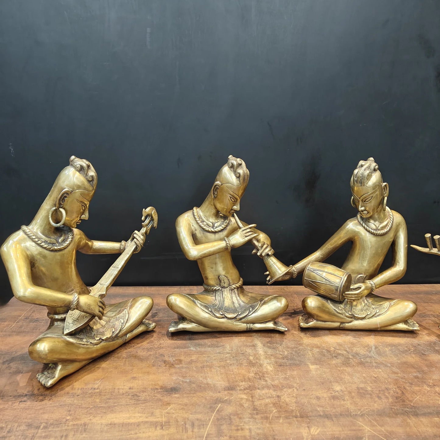 Brassaura® Brass Tribal Musician Statue Set of 4 | Handcrafted Musician Figurines | Traditional Indian Folk Art Home Décor | Height 18 Inches | 60 Kg