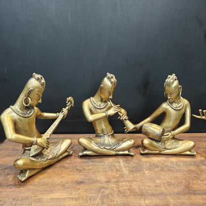 Brassaura® Brass Tribal Musician Statue Set of 4 | Handcrafted Musician Figurines | Traditional Indian Folk Art Home Décor | Height 18 Inches | 60 Kg