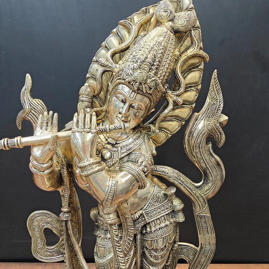 Brassaura® Brass Lord Krishna Playing Flute Statue | Handcrafted Krishna Idol | Premium Solid Brass Home Temple, Living Room & Spiritual Décor | Height 36 Inches | 30 Kg