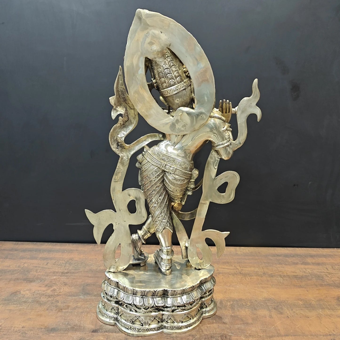 Brassaura® Brass Lord Krishna Playing Flute Statue | Handcrafted Krishna Idol | Premium Solid Brass Home Temple, Living Room & Spiritual Décor | Height 36 Inches | 30 Kg