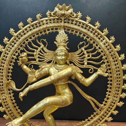 Brassaura® Brass Nataraja Statue | Lord Shiva Nataraj Dancing Idol with Prabhavali | Handcrafted Premium Brass Murti for Home Temple, Spiritual Décor & Gifting | 36 Inches | 32 Kg