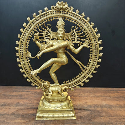 Brassaura® Brass Nataraja Statue | Lord Shiva Nataraj Dancing Idol with Prabhavali | Handcrafted Premium Brass Murti for Home Temple, Spiritual Décor & Gifting | 36 Inches | 32 Kg