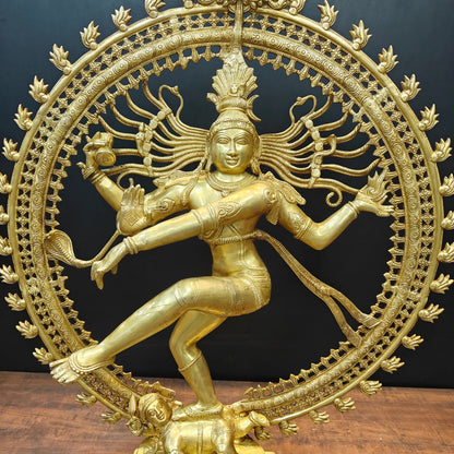 Brassaura® Brass Nataraja Statue | Lord Shiva Nataraj Dancing Idol with Prabhavali | Handcrafted Premium Brass Murti for Home Temple, Spiritual Décor & Gifting | 36 Inches | 32 Kg