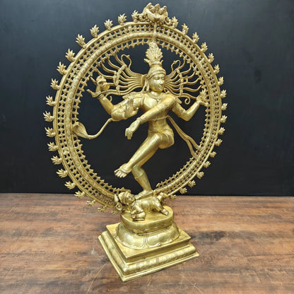 Brassaura® Brass Nataraja Statue | Lord Shiva Nataraj Dancing Idol with Prabhavali | Handcrafted Premium Brass Murti for Home Temple, Spiritual Décor & Gifting | 36 Inches | 32 Kg