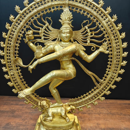 Brassaura® Brass Nataraja Statue | Lord Shiva Nataraj Dancing Idol with Prabhavali | Handcrafted Premium Brass Murti for Home Temple, Spiritual Décor & Gifting | 36 Inches | 32 Kg
