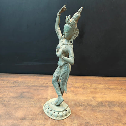 Brassaura® Brass Dancing Tara Statue | Handcrafted Goddess Tara Sculpture | Antique Brass Spiritual Home Décor Showpiece | Meditation & Temple Décor | Height 19.5 Inches | 4 Kg