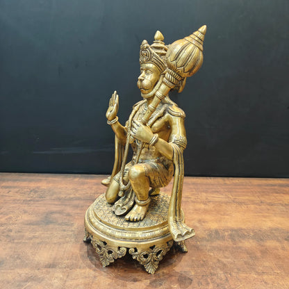 Brassaura® Brass Kneeling Hanuman Statue | Handcrafted Lord Hanuman Idol with Gada for Home Temple, Office & Spiritual Décor | 19 Inches | 15 Kg