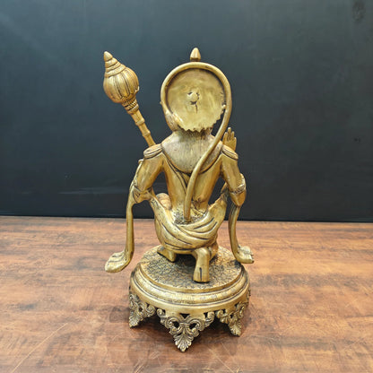 Brassaura® Brass Kneeling Hanuman Statue | Handcrafted Lord Hanuman Idol with Gada for Home Temple, Office & Spiritual Décor | 19 Inches | 15 Kg