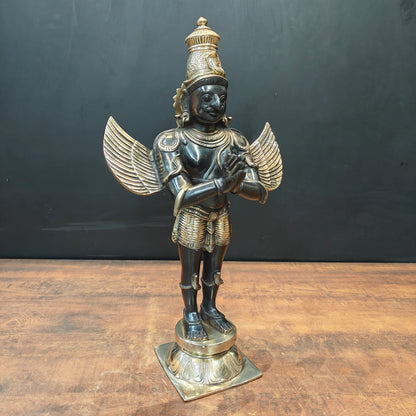 ब्रासोरा® वृंदावन वेणुगोपाल कृष्ण पीतल की प्रतिमा मोर के साथ | एंटीक नीला और सुनहरा रंग | ऊँचाई 20 इंच