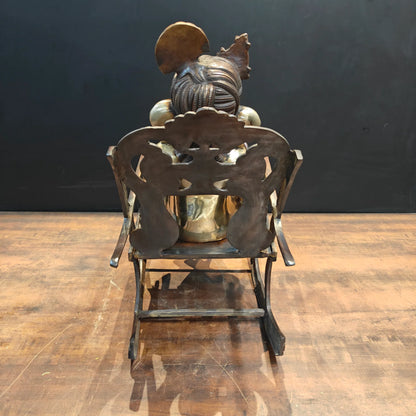 Brassaura® Brass Lord Ganesha Reading Book on Rocking Chair Statue | Handcrafted Ganesh Idol for Home Temple, Office & Study Room Décor | 23 Inches | 27 Kg