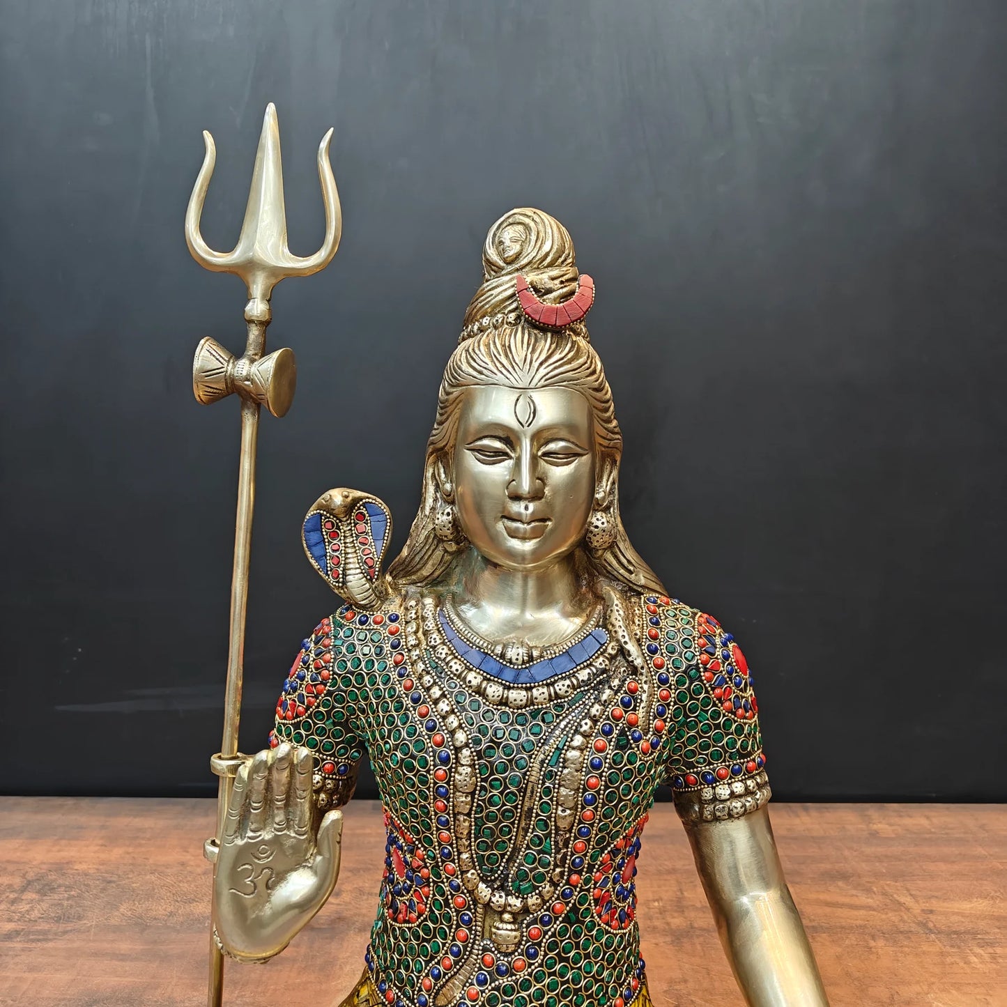 Brassaura® Brass Lord Shiva Idol | Meditating Mahadev Murti with Trishul | Handcrafted Meenakari Brass Statue for Home Temple, Spiritual Décor & Gifting | 19 Inches | 12.2 Kg