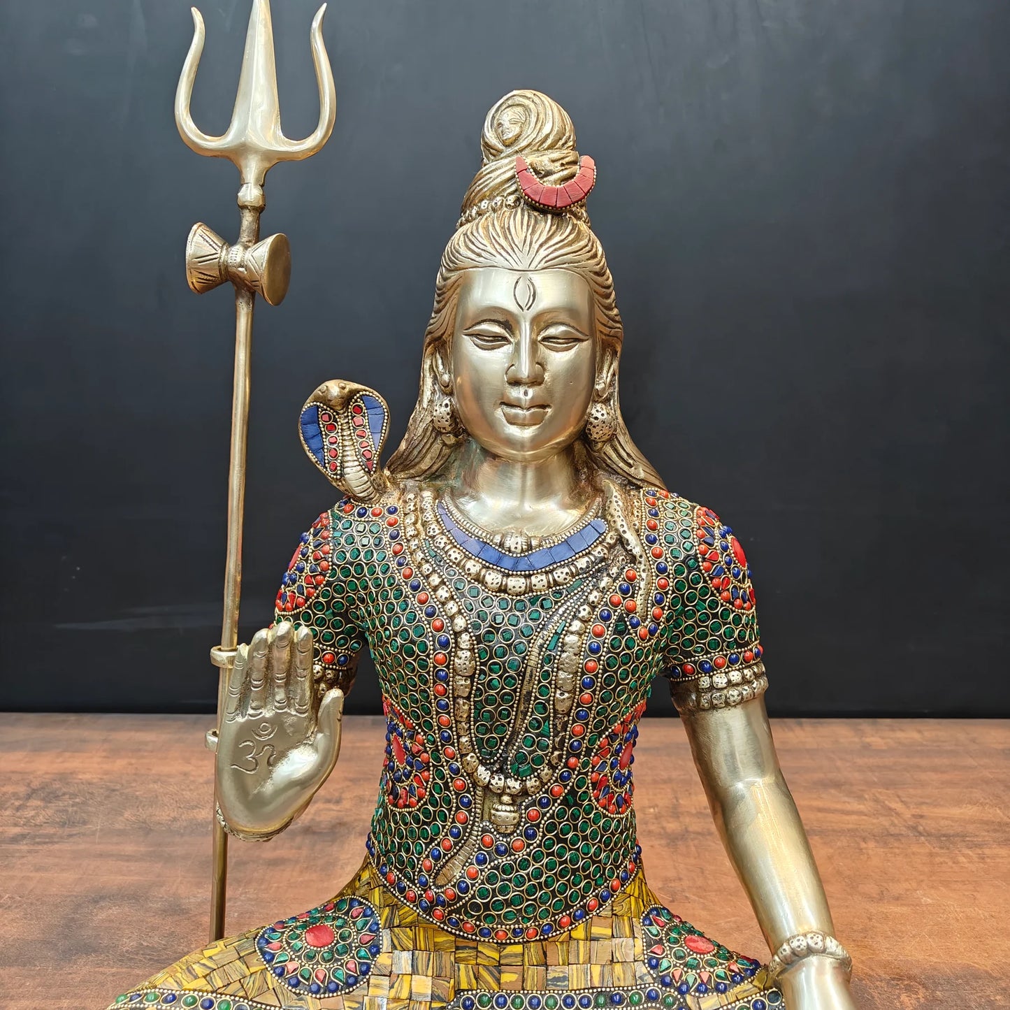 Brassaura® Brass Lord Shiva Idol | Meditating Mahadev Murti with Trishul | Handcrafted Meenakari Brass Statue for Home Temple, Spiritual Décor & Gifting | 19 Inches | 12.2 Kg