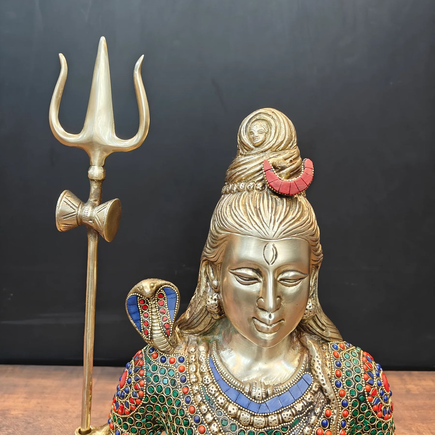 Brassaura® Brass Lord Shiva Idol | Meditating Mahadev Murti with Trishul | Handcrafted Meenakari Brass Statue for Home Temple, Spiritual Décor & Gifting | 19 Inches | 12.2 Kg