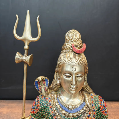 Brassaura® Brass Lord Shiva Idol | Meditating Mahadev Murti with Trishul | Handcrafted Meenakari Brass Statue for Home Temple, Spiritual Décor & Gifting | 19 Inches | 12.2 Kg