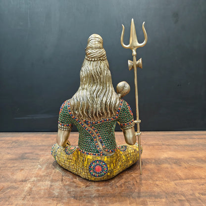 Brassaura® Brass Lord Shiva Idol | Meditating Mahadev Murti with Trishul | Handcrafted Meenakari Brass Statue for Home Temple, Spiritual Décor & Gifting | 19 Inches | 12.2 Kg
