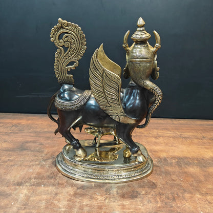 Brassaura® Brass Kamadhenu Cow Idol with Divine Female Face & Calf | Sacred Kamdhenu Gau Mata Statue | Handcrafted Brass Sculpture for Home Temple, Vastu, Spiritual Décor & Gifting | 15.5 Inches | 12.5 Kg