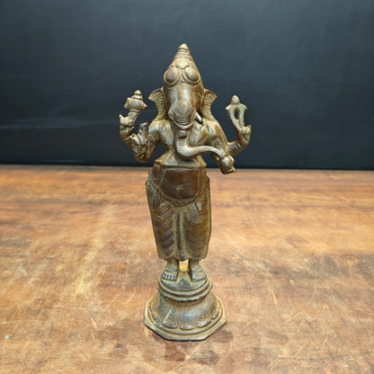 Brassaura® Brass Standing Lord Ganesha Idol | Handcrafted Ganpati Brass Murti for Home Temple, Pooja Room, Vastu, Spiritual Décor & Gifting | 10 Inches | 2.5 Kg