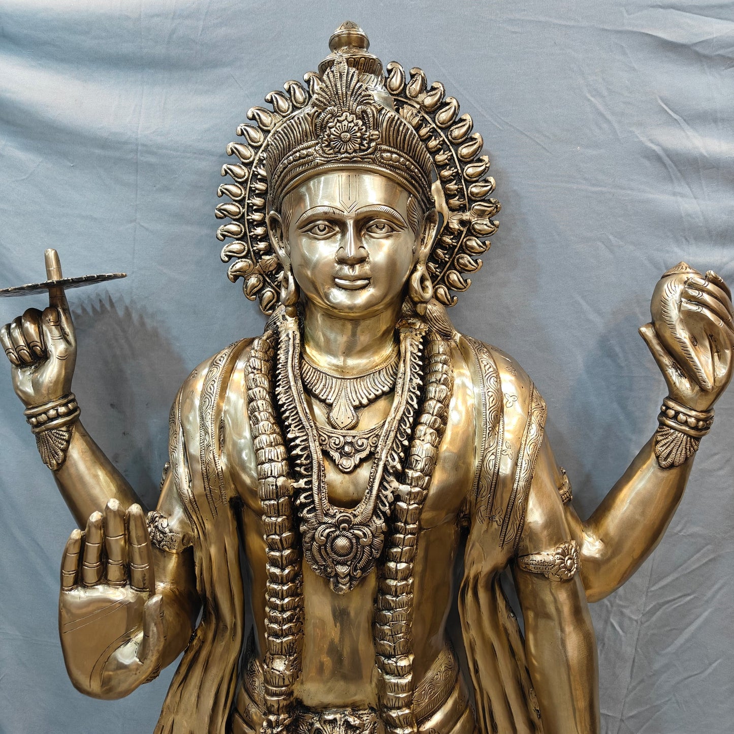 Brassaura® Standing Lord Vishnu Brass Statue | Preserver of the Universe | Height 71 Inches & Weight 168 Kgs