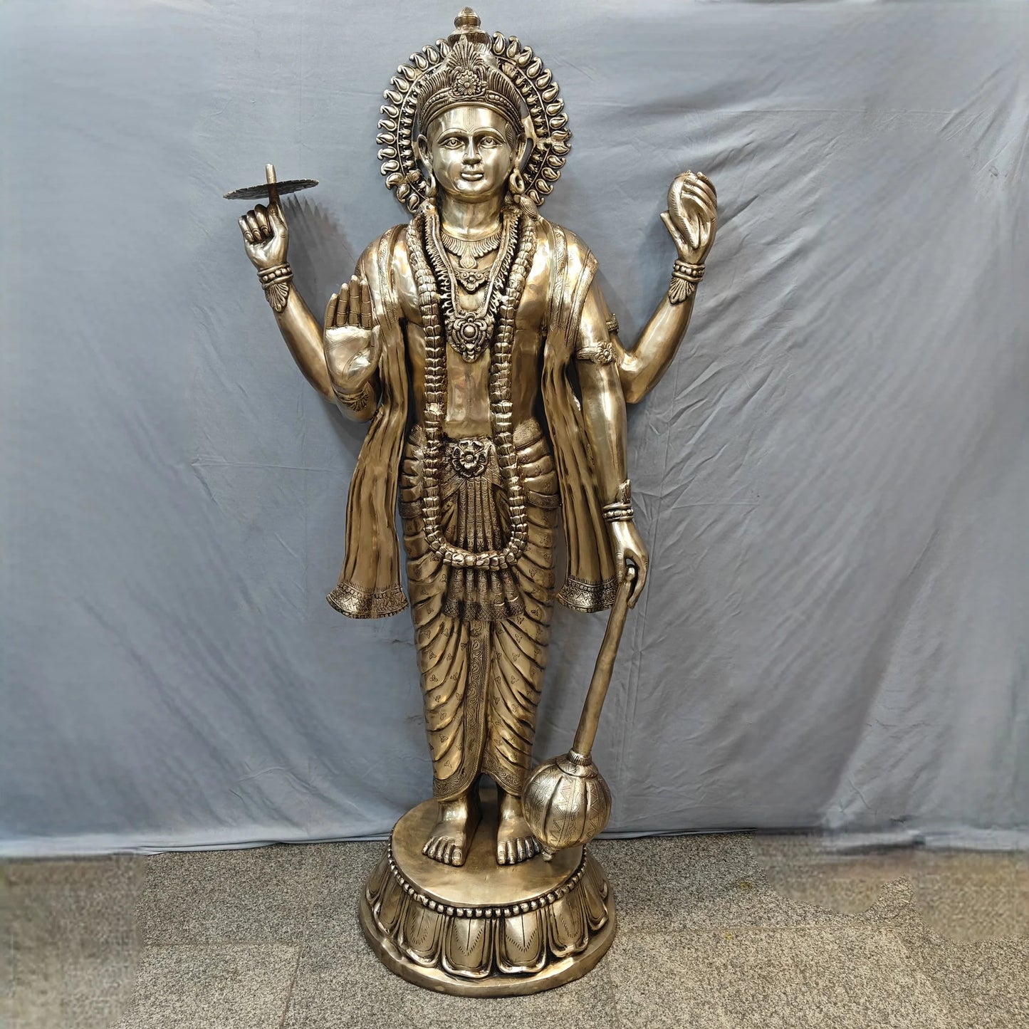 Brassaura® Standing Lord Vishnu Brass Statue | Preserver of the Universe | Height 71 Inches & Weight 168 Kgs