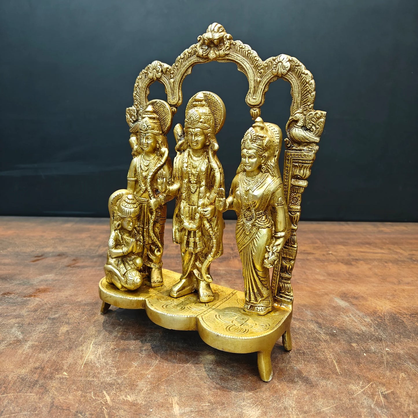 Brassaura® Brass Ram Darbar Idol with Lord Rama, Sita, Lakshman & Hanuman | Handcrafted Brass Murti for Home Temple, Pooja Room, Spiritual Décor & Gifting | 12 Inches | 4 Kg