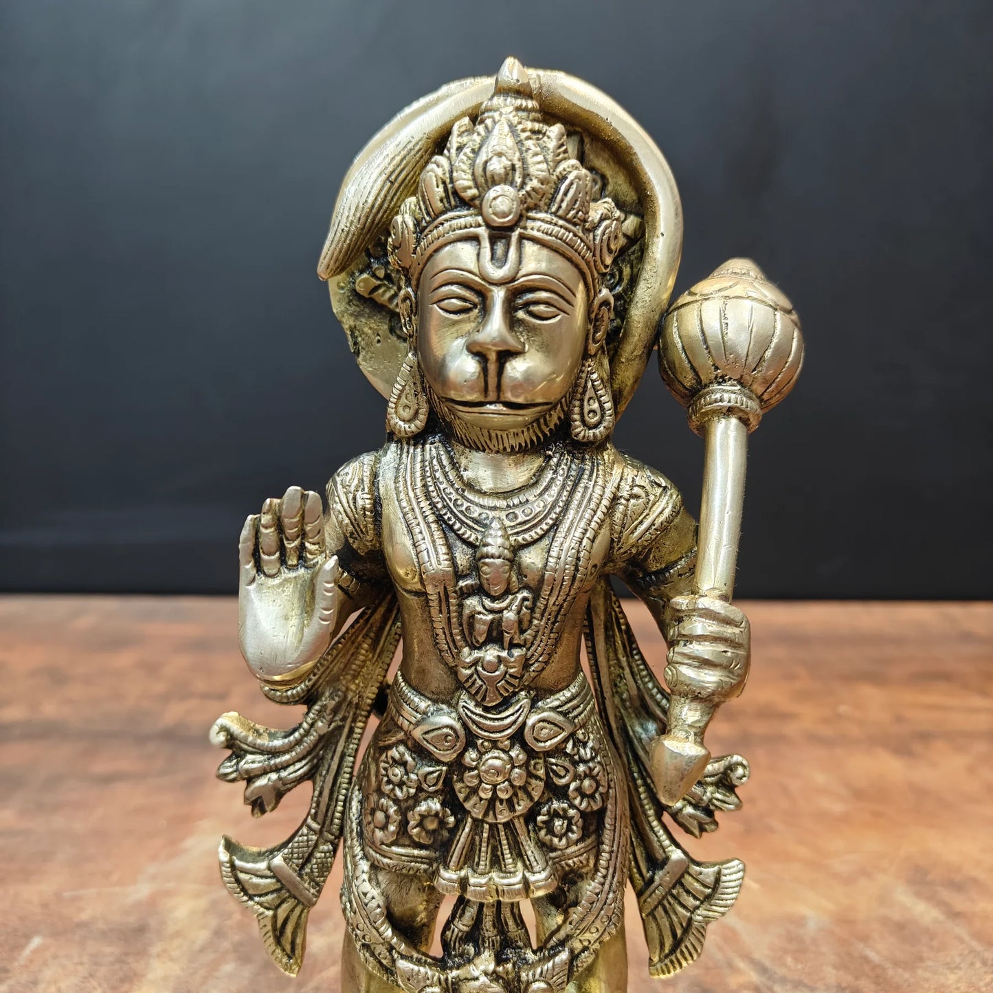 Brassaura® Standing Lord Hanuman Brass Statue | Embodiment of Strength, Devotion & Courage | Height 10 Inches & Weight 2.7 Kgs
