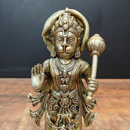 Brassaura® Standing Lord Hanuman Brass Statue | Embodiment of Strength, Devotion & Courage | Height 10 Inches & Weight 2.7 Kgs