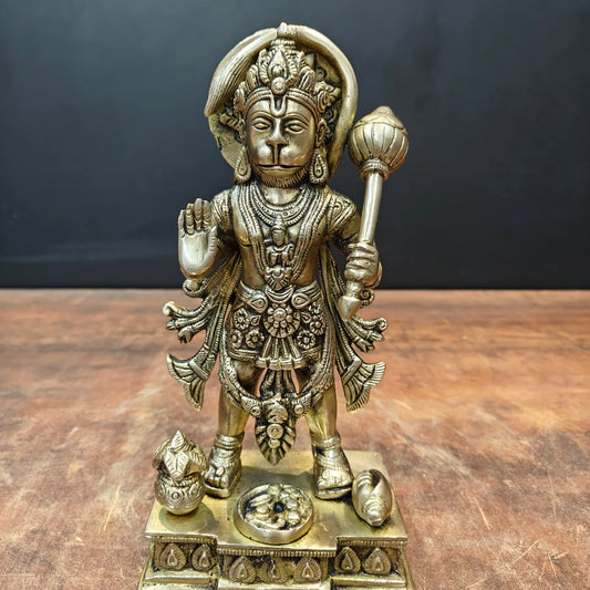 Brassaura® Standing Lord Hanuman Brass Statue | Embodiment of Strength, Devotion & Courage | Height 10 Inches & Weight 2.7 Kgs