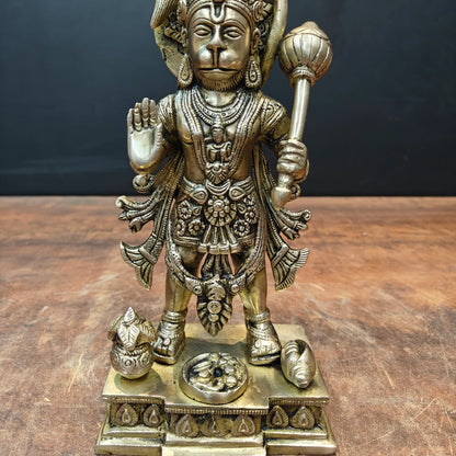 Brassaura® Standing Lord Hanuman Brass Statue | Embodiment of Strength, Devotion & Courage | Height 10 Inches & Weight 2.7 Kgs