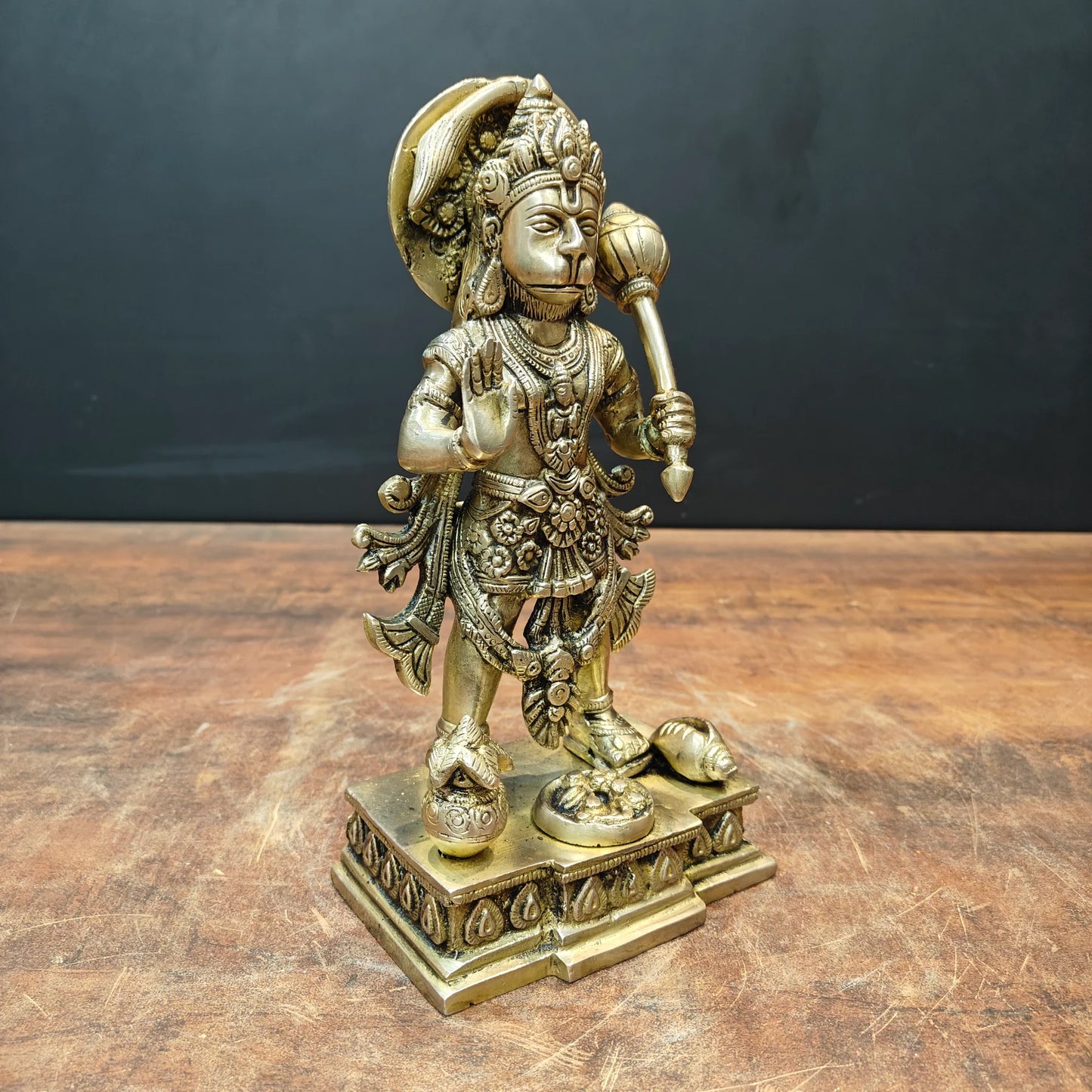 Brassaura® Standing Lord Hanuman Brass Statue | Embodiment of Strength, Devotion & Courage | Height 10 Inches & Weight 2.7 Kgs