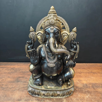 Brassaura® Seated Lord Ganesha Brass Statue | Divine Handcrafted Sculpture | Height 20 Inches & Weight 23 Kgs