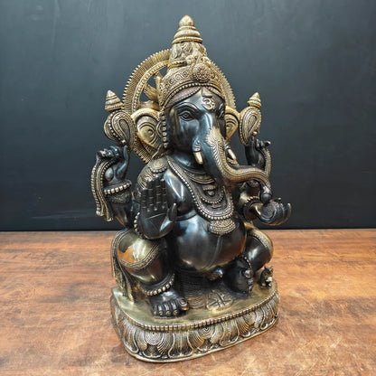 Brassaura® Seated Lord Ganesha Brass Statue | Divine Handcrafted Sculpture | Height 20 Inches & Weight 23 Kgs