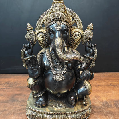 Brassaura® Seated Lord Ganesha Brass Statue | Divine Handcrafted Sculpture | Height 20 Inches & Weight 23 Kgs