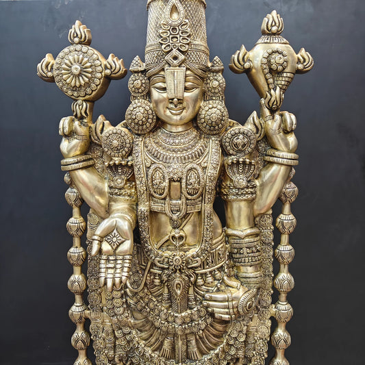 Brassaura® Tirupati Balaji Brass Statue | Sacred Handcrafted Temple Sculpture | Height 47 Inches & Weight 43 Kgs