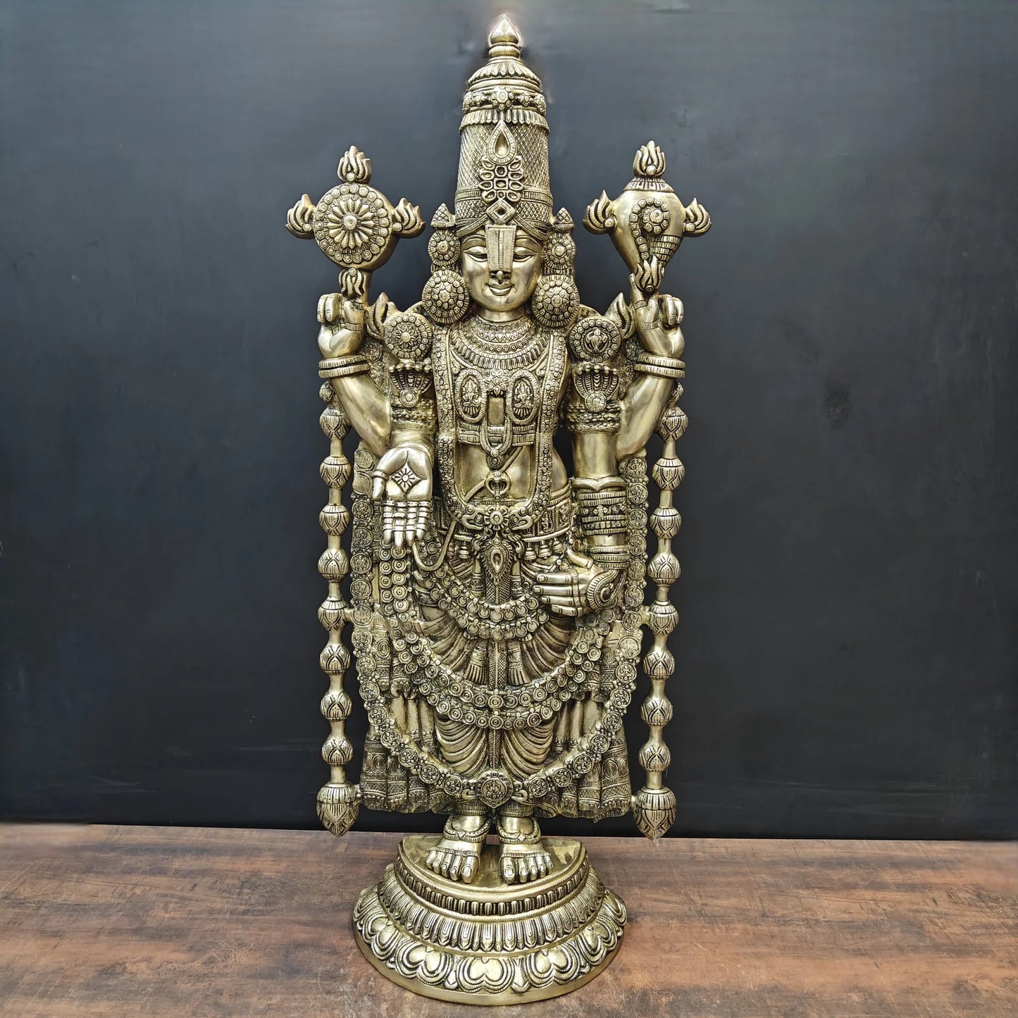 Brassaura® Tirupati Balaji Brass Statue | Sacred Handcrafted Temple Sculpture | Height 47 Inches & Weight 43 Kgs