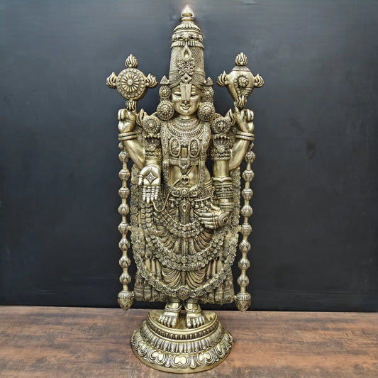 Brassaura® Tirupati Balaji Brass Statue | Sacred Handcrafted Temple Sculpture | Height 47 Inches & Weight 43 Kgs