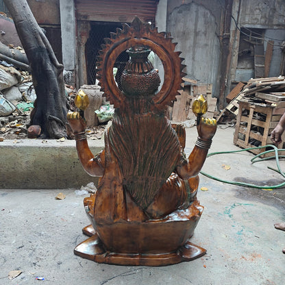 Brassaura® Goddess Lakshmi Brass Statue on Lotus Pedestal | Bestower of Wealth & Prosperity | Height 53 Inches & Weight 145 Kgs