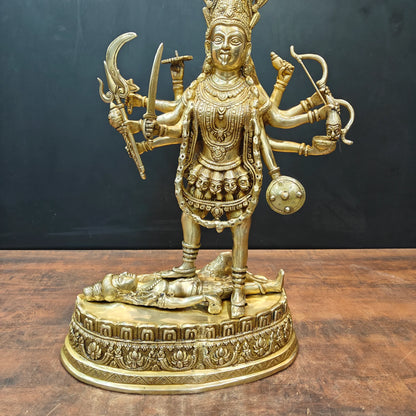 Brassaura® 27 Inch Brass Goddess Kali Statue | Handcrafted Maa Kali Idol for Home Temple, Pooja Room & Spiritual Décor | Antique Finish | 20 Kg