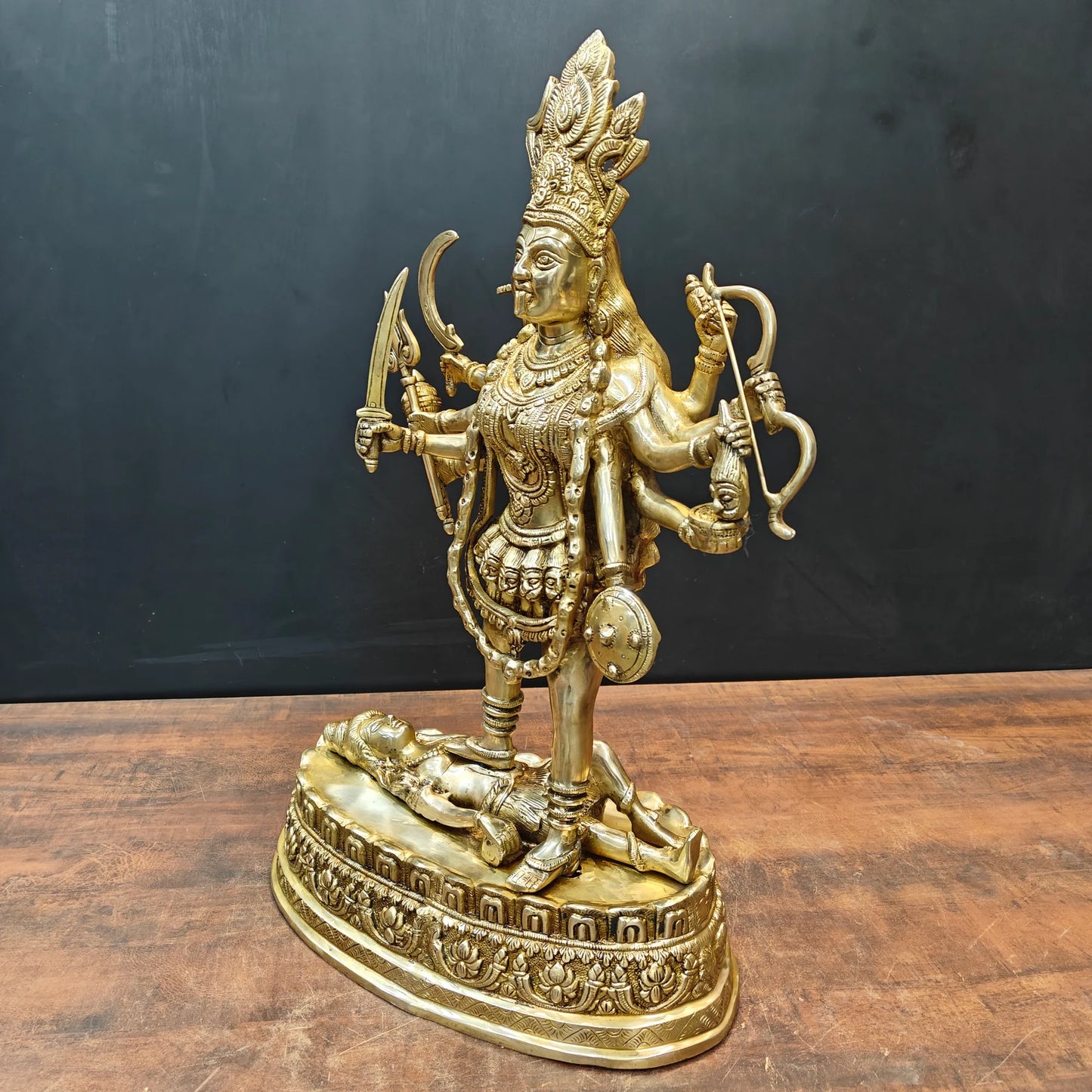 Brassaura® 27 Inch Brass Goddess Kali Statue | Handcrafted Maa Kali Idol for Home Temple, Pooja Room & Spiritual Décor | Antique Finish | 20 Kg
