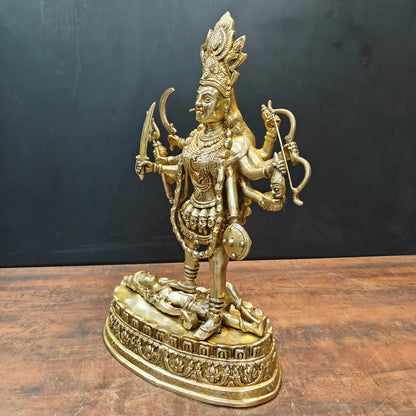 Brassaura® 27 Inch Brass Goddess Kali Statue | Handcrafted Maa Kali Idol for Home Temple, Pooja Room & Spiritual Décor | Antique Finish | 20 Kg