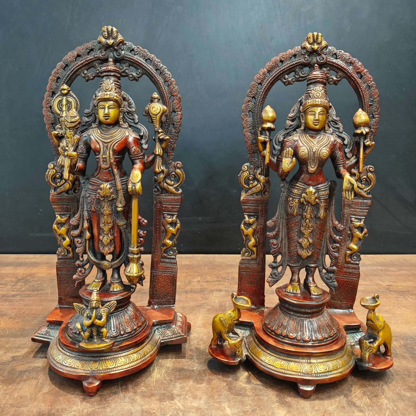 Brassaura® 16 Inch Brass Lakshmi Narayana Statue Set | Handcrafted Lakshmi Vishnu Idols for Home Temple, Pooja Room & Spiritual Décor | Antique Finish | 12 Kg