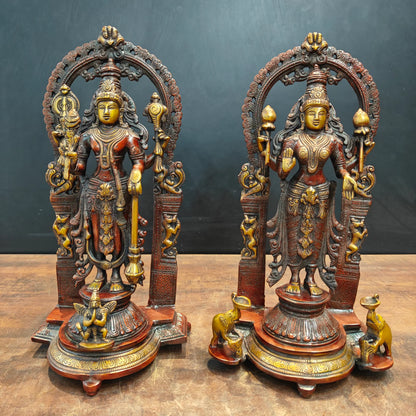 Brassaura® 16 Inch Brass Lakshmi Narayana Statue Set | Handcrafted Lakshmi Vishnu Idols for Home Temple, Pooja Room & Spiritual Décor | Antique Finish | 12 Kg