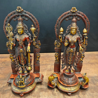 Brassaura® 16 Inch Brass Lakshmi Narayana Statue Set | Handcrafted Lakshmi Vishnu Idols for Home Temple, Pooja Room & Spiritual Décor | Antique Finish | 12 Kg