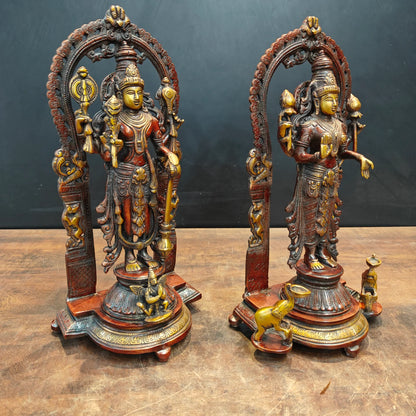 Brassaura® 16 Inch Brass Lakshmi Narayana Statue Set | Handcrafted Lakshmi Vishnu Idols for Home Temple, Pooja Room & Spiritual Décor | Antique Finish | 12 Kg