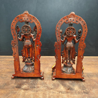 Brassaura® 16 Inch Brass Lakshmi Narayana Statue Set | Handcrafted Lakshmi Vishnu Idols for Home Temple, Pooja Room & Spiritual Décor | Antique Finish | 12 Kg