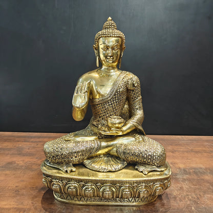 ब्रासोरा® वृंदावन वेणुगोपाल कृष्ण पीतल की प्रतिमा मोर के साथ | एंटीक नीला और सुनहरा रंग | ऊँचाई 20 इंच