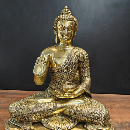 ब्रासोरा® वृंदावन वेणुगोपाल कृष्ण पीतल की प्रतिमा मोर के साथ | एंटीक नीला और सुनहरा रंग | ऊँचाई 20 इंच